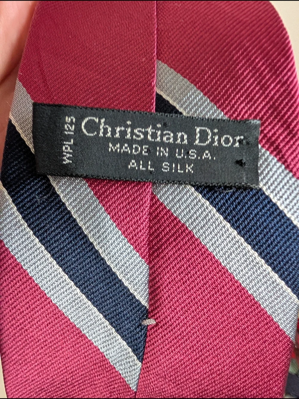 Christian Dior‎ Tie Red Navy Gray Regimental Stripe All Silk Made in USA Vintage